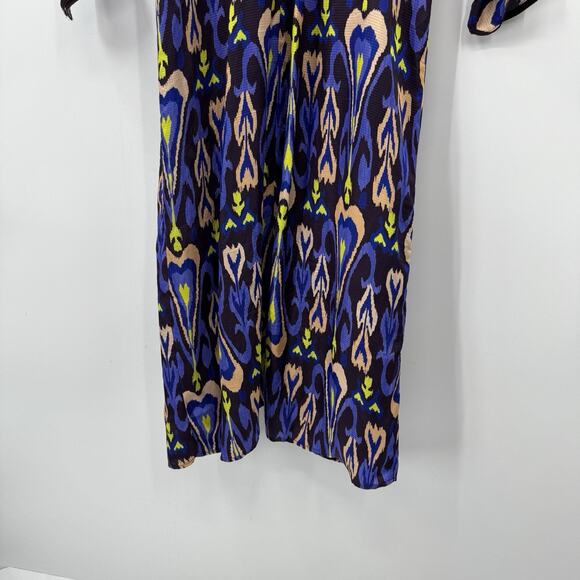 Forte Forte 6 Northern Light Print Satin Dress Multi Purple Ikat Dolman V Neck - Picture 12 of 16